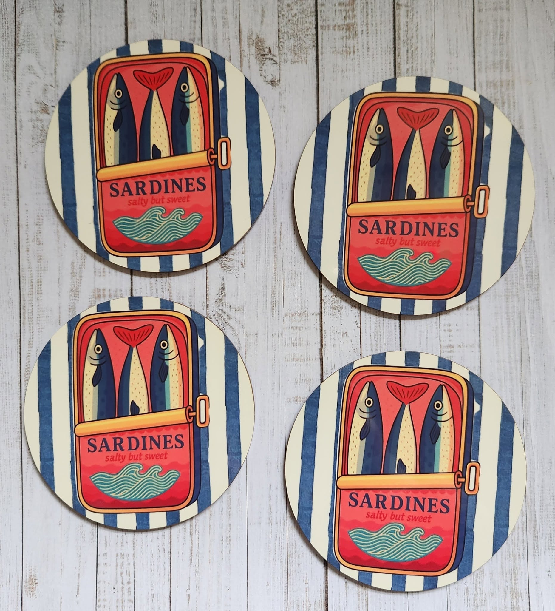 Sardine Design Coasters - Set of 4