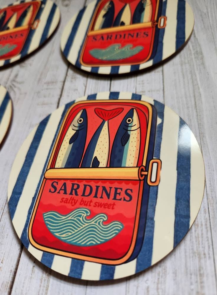 Sardine Design Coasters - Set of 4