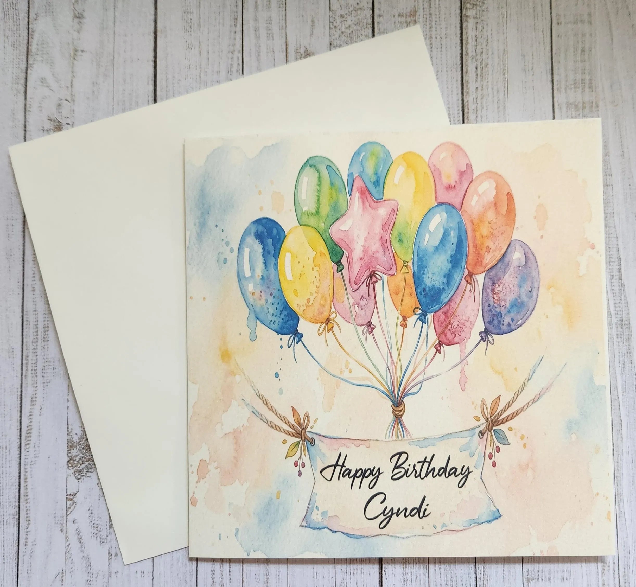 Personalised Watercolour Birthday Card | Custom Name Balloon Birthday Card for Him / Her | Handcrafted Whimsical Birthday Gift