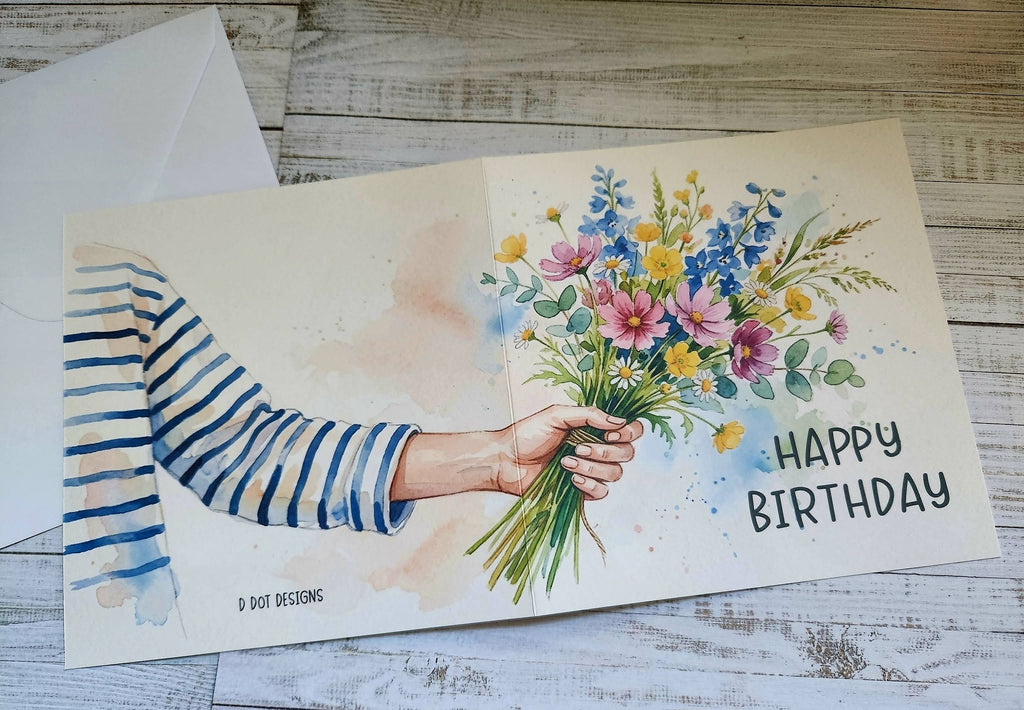 Double Sided Birthday Card - Bunch of Flowers