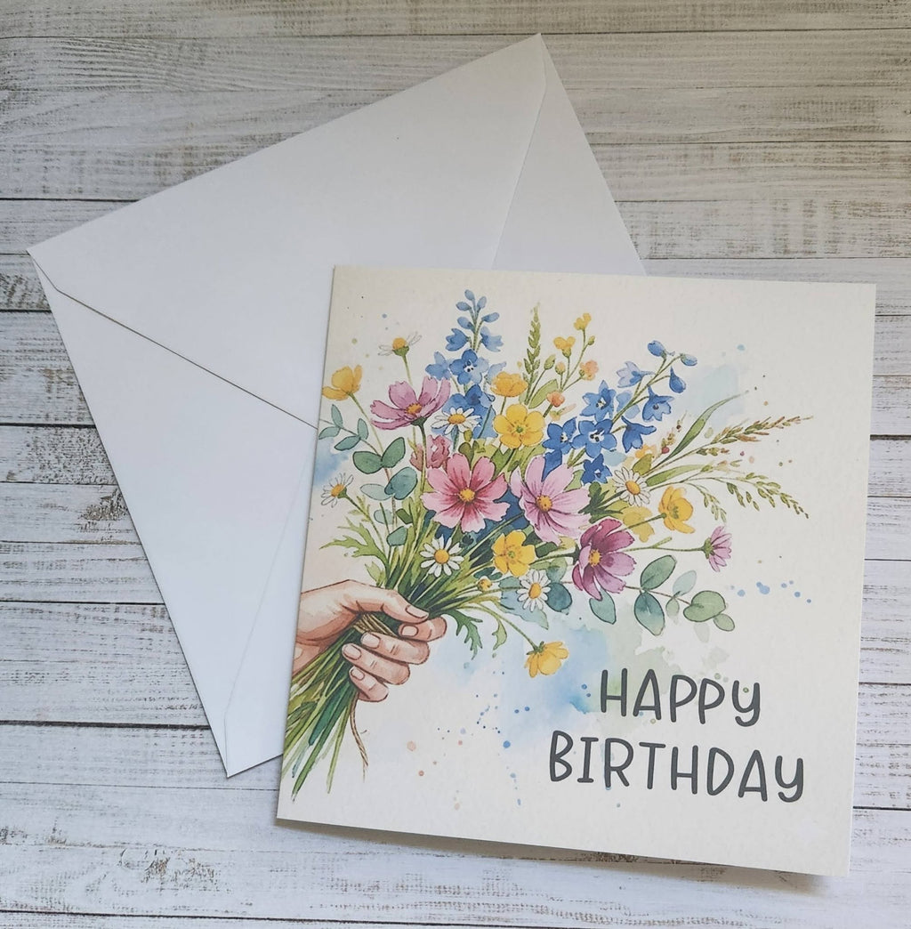 Double Sided Birthday Card - Bunch of Flowers