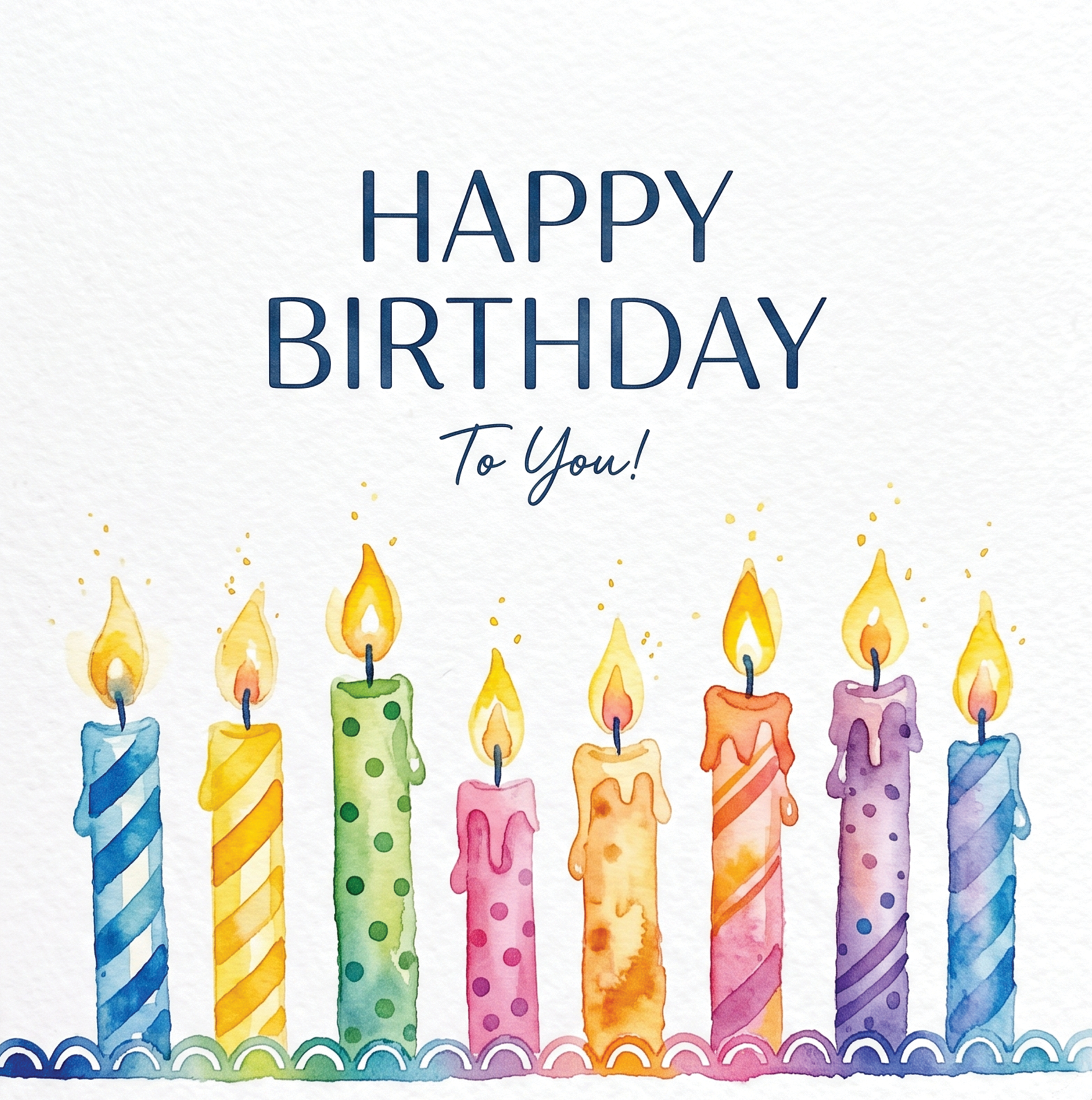 Happy Birthday Personalised / Generic Watercolour Candle 6 x 6 Card