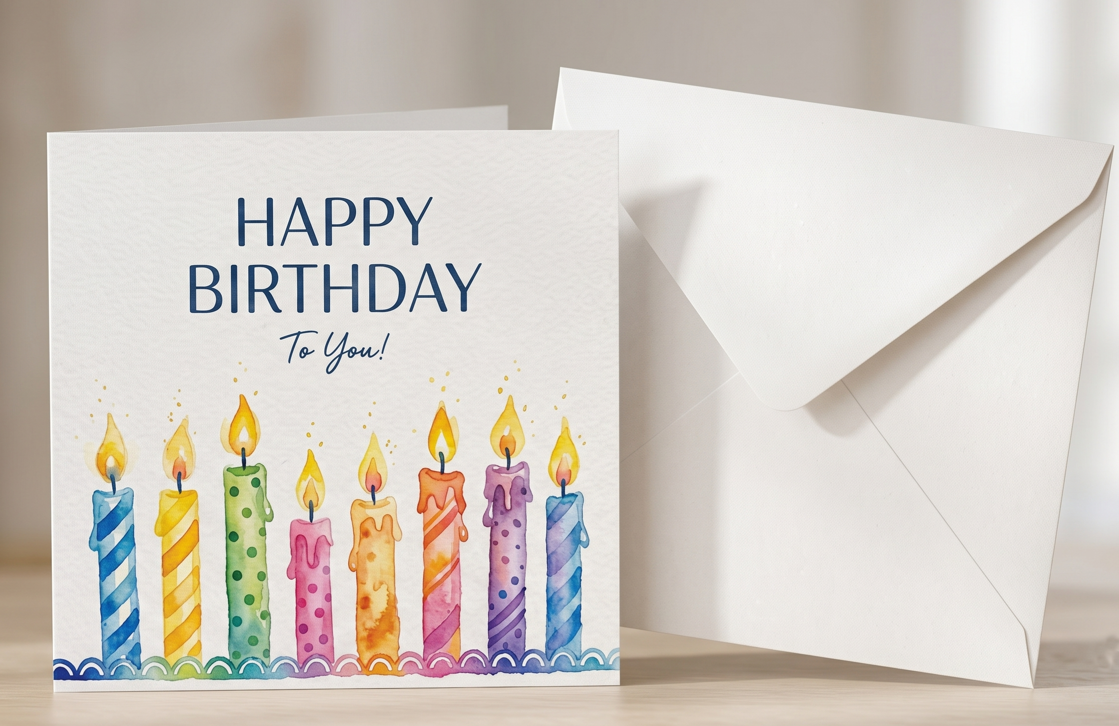 Happy Birthday Personalised / Generic Watercolour Candle 6 x 6 Card