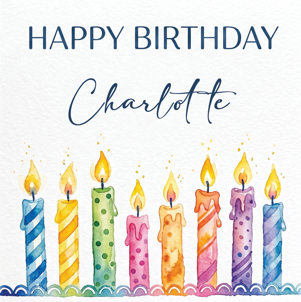 Happy Birthday Personalised / Generic Watercolour Candle 6 x 6 Card