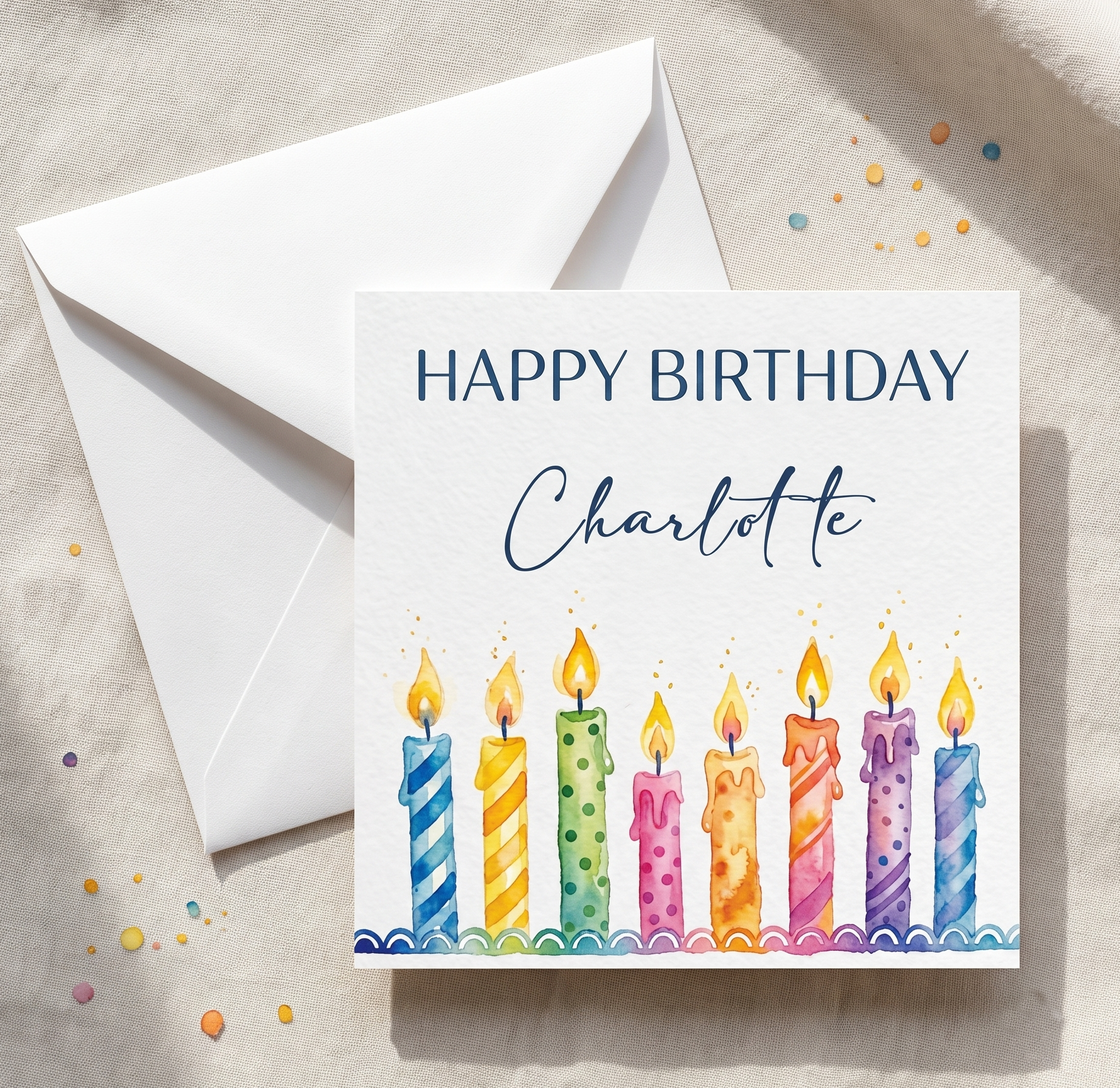 Happy Birthday Personalised / Generic Watercolour Candle 6 x 6 Card