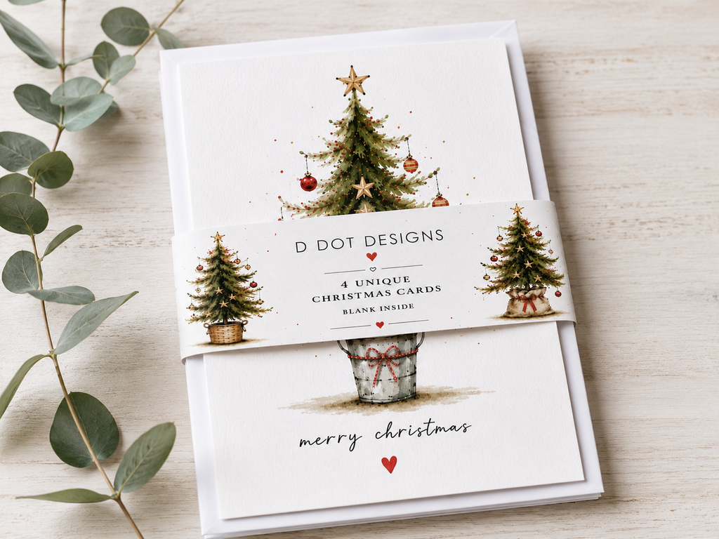 Pack of 4 - A6 Christmas Tree Design Cards
