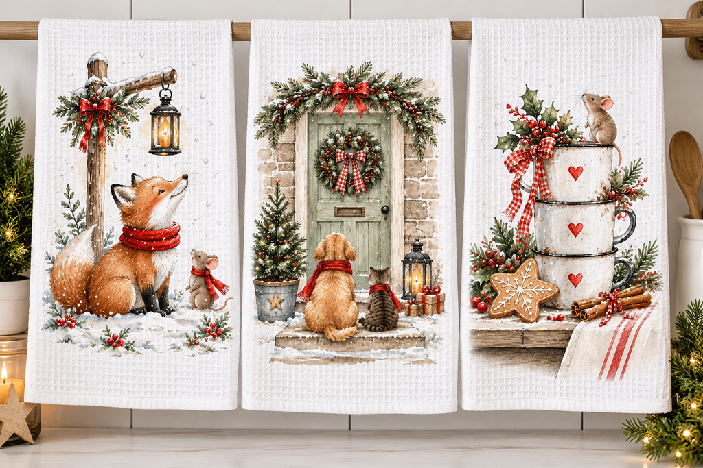 Christmas Themed Tea Towels - Set of 3