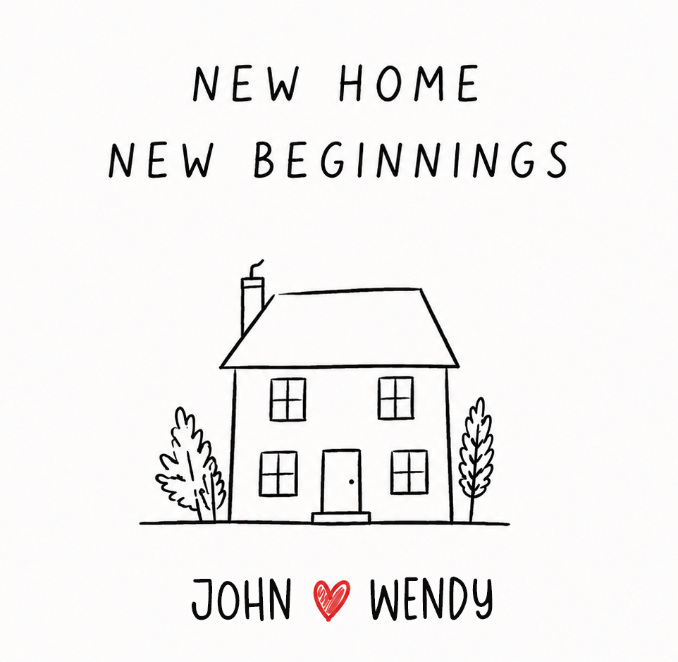 New Home New Beginnings 6x6 Blank Card - Personalised