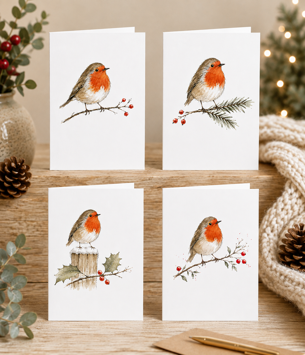 Pack of 4 - A6 Robin Christmas Cards