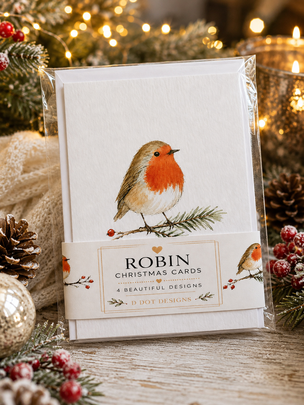 Pack of 4 - A6 Robin Christmas Cards
