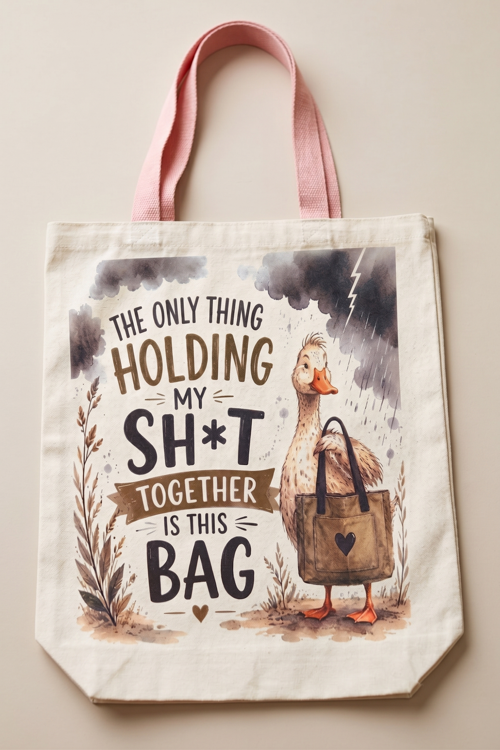 Canvas Tote - Duck Design  Handle Colour May Vary Red & Yellow Available