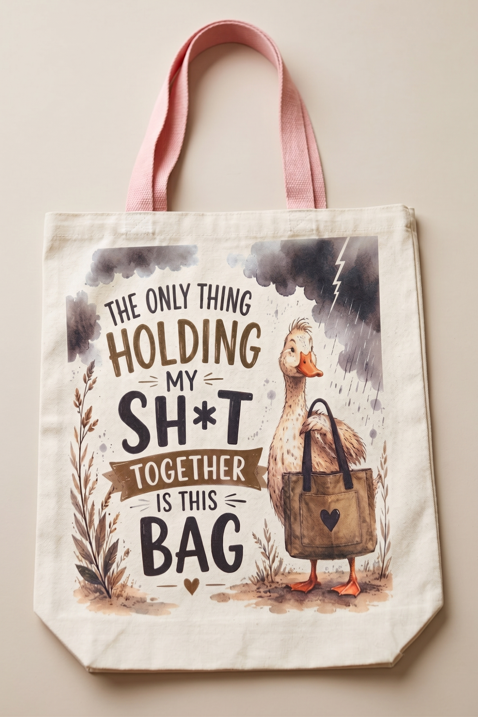 Canvas Tote - Duck Design  Handle Colour May Vary Red & Yellow Available