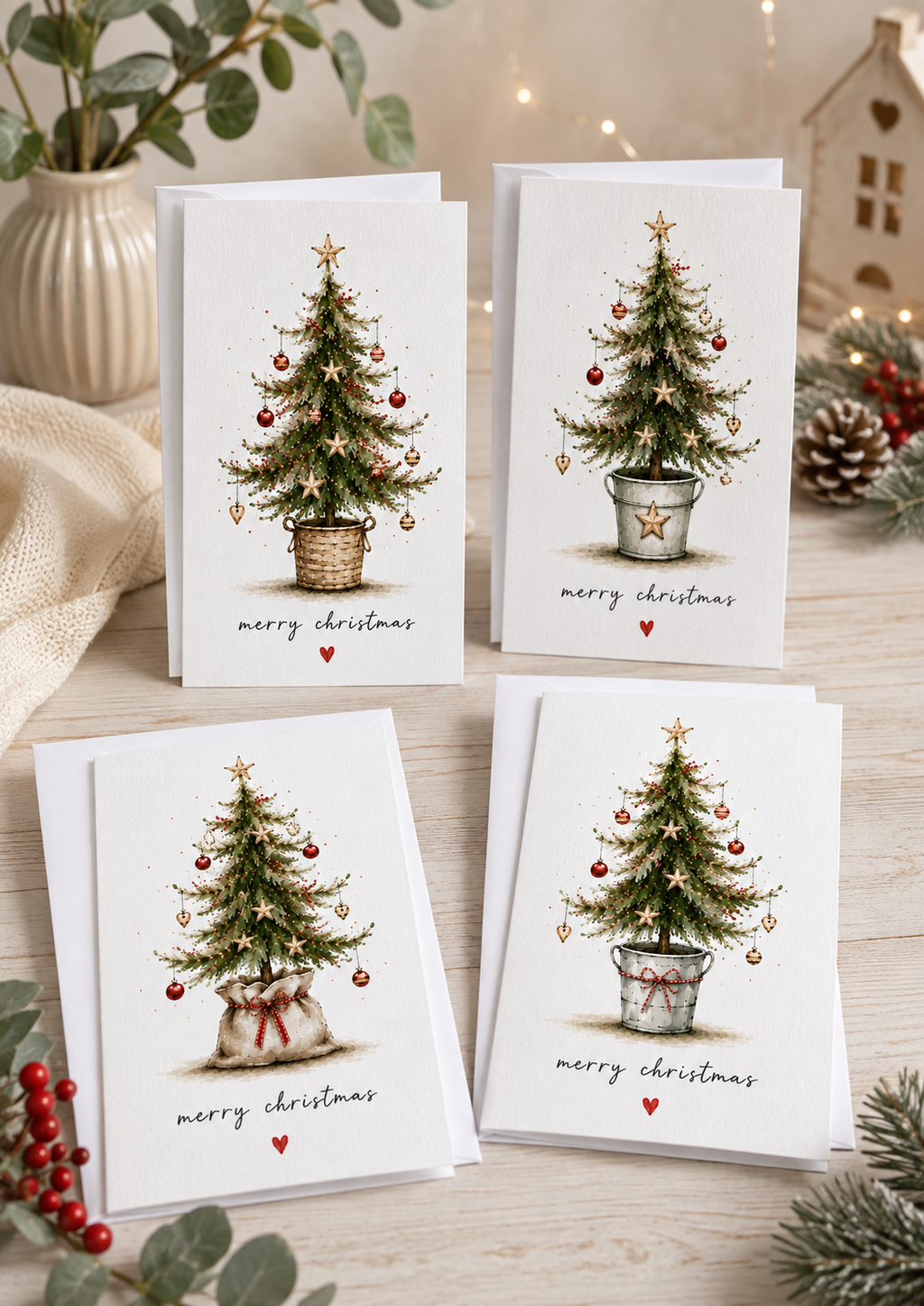 Pack of 4 - A6 Christmas Tree Design Cards