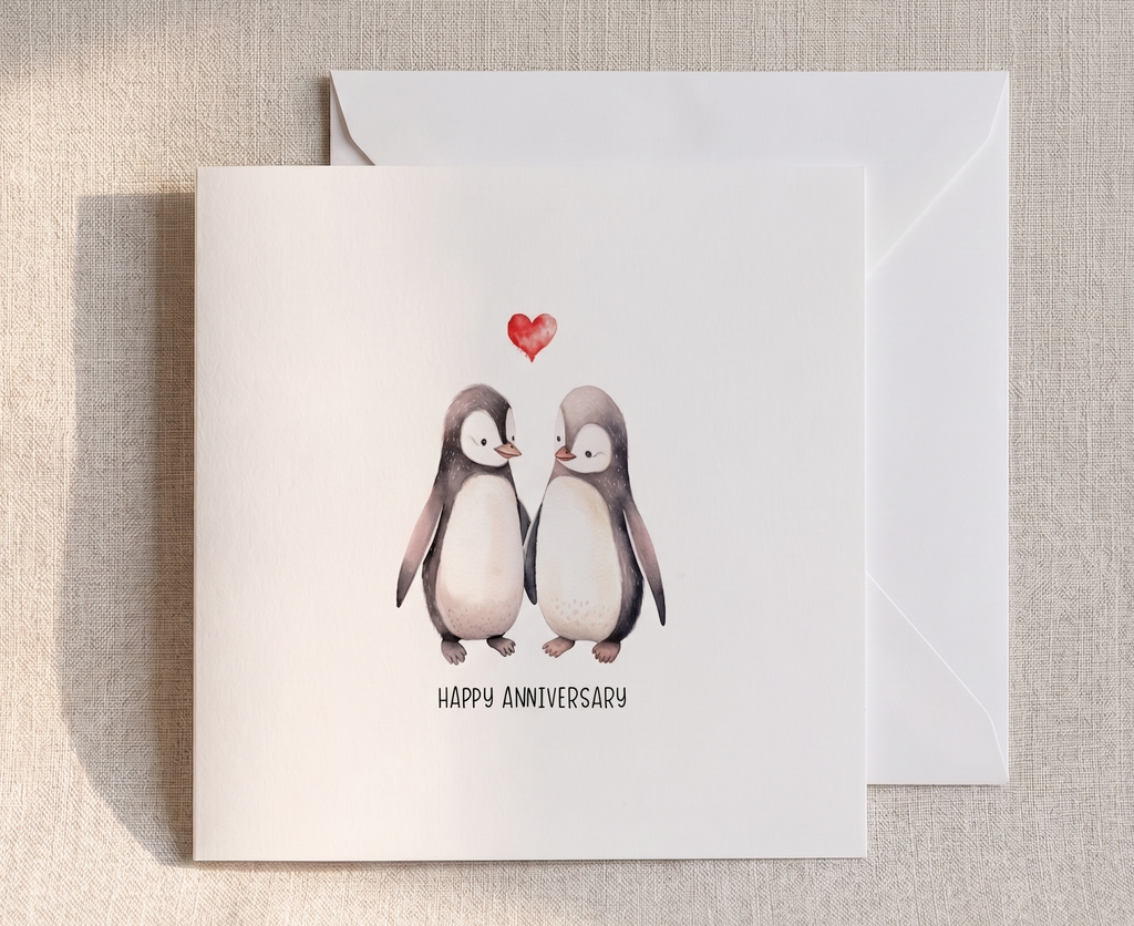 Anniversary Card - 2 Cute Penguins