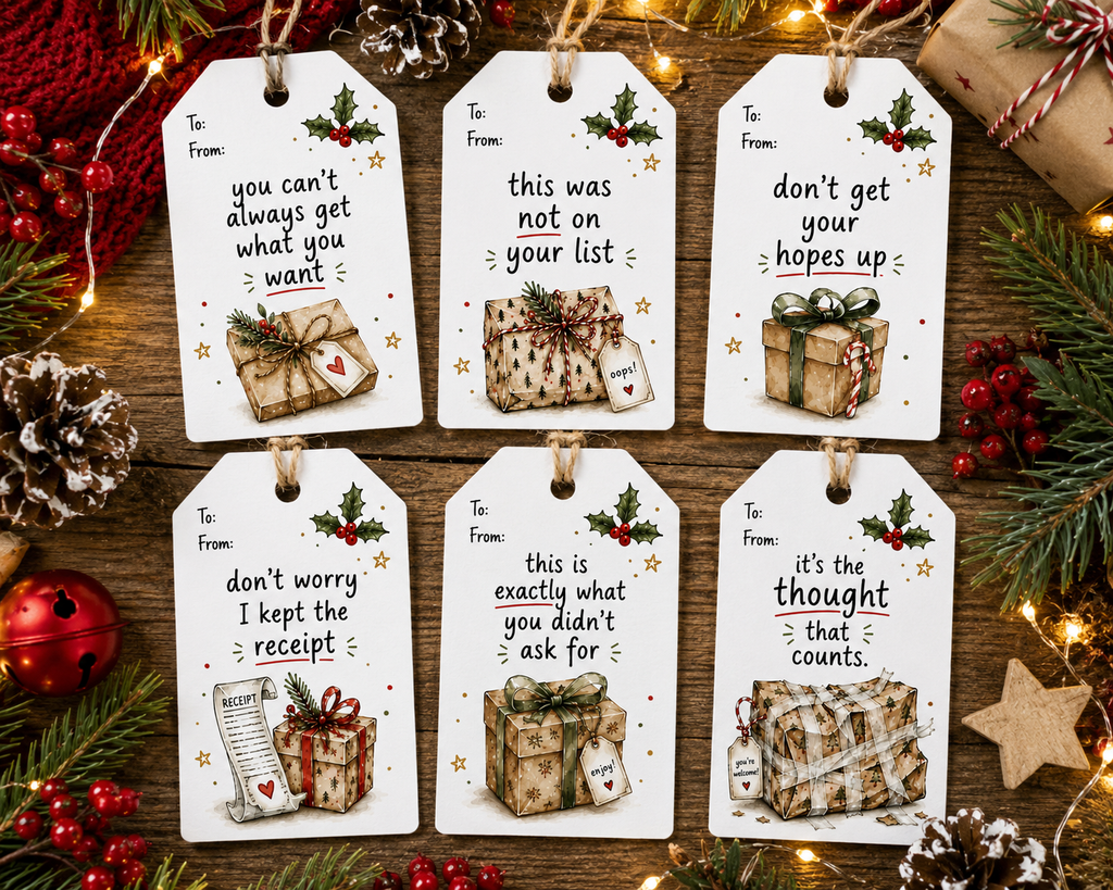 Funny Sarcastic Christmas Gift Tags x 12